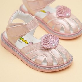 Resim Dilimler Ayakkabı Şirinbebe Ortopedik Kız Bebek Sandalet Pembe Yelpaze Detaylı Önü Kapalı-4713 