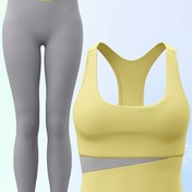 Resim 2 adet Kadın spor kombinasyonu Spor sütyen ve yüksek bel tayt takımı İnce kesim Koşu, spor salonu ve yoga için uygun 
