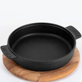 Resim Lava Döküm Yuvarlak Güveç Kabı Döküm Demir Yekpare Çift Kulplu Kayın Servis Ahşabı Çap(Ø)11cm. 