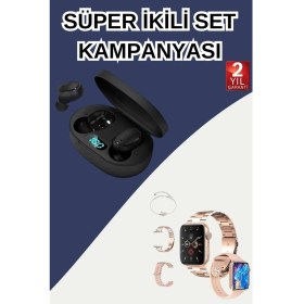 Resim Nabız Ölçer Hediye Bileklikli Akıllı Saat ve Dijital Göstergeli Bluetooth Kulaklık Çoklu Şarj Girişi 