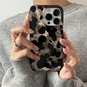 Resim Lüks Retro İnek Desenli Gradyan Simli Folyo Desenli iPhone 16 15 13 Pro Max 12 14 Pro için Yumuşak Arka Kapak 