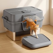 Resim Ekstra Büyük Dayanıklı Paslanmaz Çelik Kedi Kum Kabı - Tamamen Kapalı, Sıçramaz & Sızdırmaz, Açık Tavanlı Kapak, Kaymaz Taban, Kolay Temizlenir, Kokusuz - Büyük Kediler ve Çoklu Evcil Hayvan Evleri İçin İdeal, Apartman/Seyahat - Modern Tasarım, Şık Evcil Hayvan Aksesuarı, Sağlam Yapı, Evcil Hayvan Hijyen Çözümü 