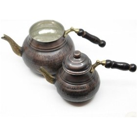 Resim Antepsepeti Bakır Eskitme Çekiçli Model Çaydanlık Koyu Kahverengi 