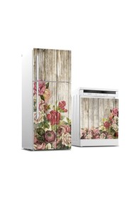 Resim Buzdolabı Ve Bulaşık Makinası Beyaz Eşya Sticker Kaplama Vintage Çiçekler 