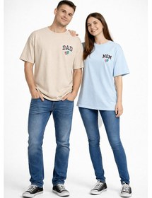 Resim Nevermind Anne Baba Kombini Mom Dad Baskılı Çift Tişört Oversize Unisex 2 L Bej 