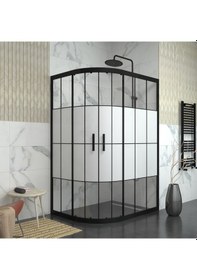 Resim Tekno Duş Black Sirius 6mm Karolajlı Yarım Kumlamalı Cam Asimetrik Oval Duşakabin Yarı Beyaz 