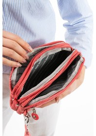 Resim Nemo Bags Yavruağzı Unisex Cüzdan, 4 Gözlü, Telefonluk, Crinkle Kumaş, Çapraz Askılı Omuz Çantası, 20x12cm Yavruağzı 