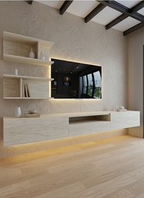Resim Resital Ledli Duvara Monte Tv Sehpası - Traverten - W6015-8 Traverten 
