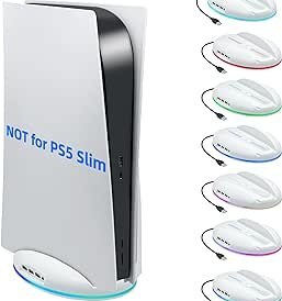 Resim Tolesum PS5 konsol için RGB ışıklı ve 3 USB 2.0 şarj bağlantılı, PS5 UHD ve Digital Edition konsol ayağı ile uyumlu - PS5 Slim için değil-beyaz 