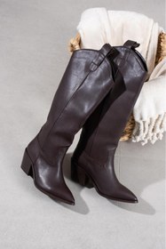 Resim es exello Sheeran Kısa Topuklu Kahverengi Western Çizme 