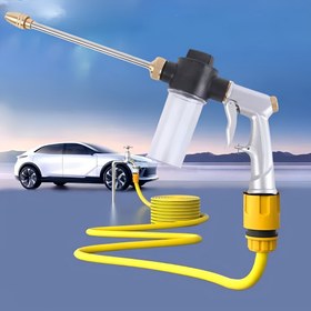 Resim 1 adet, Ev Kullanımı için Uzatılmış Çubuk ve Köpük Püskürtücü ile Tüm Metal Yüksek Basınçlı Bakır Araba Yıkama Su Tabancası, Araba Temizliği ve Bahçe Sulama Uygulamaları için İdeal Köpük Kabı 
