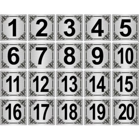 Resim Metal Kapı,Masa,Dolap Numarası 15x15cm 20 adet (1..20) Gümüş Renk Metal 
