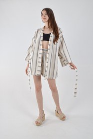 Resim Siyah Çizgili Kimono Şort Takımı - STANDART 