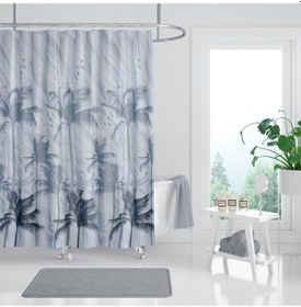 Resim Fırtına Desenli Banyo Perdesi Gri Çift Kanat 120x200 CM Duş Perdesi Gri 