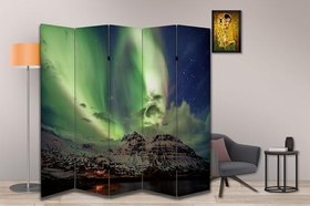 Resim Kuzey Işıkları Temalı Özel Tasarım Paravan Room Divider 180 x 200 cm 