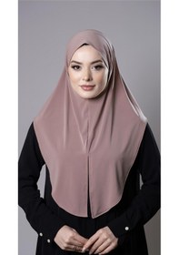 Resim Hürrem Bone Pudra Pratik Hazır Geçmeli Tesettür Eşarp Sandy Kumaş Yırtmaçlı Düz Hijab 2310 06 