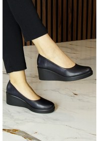 Resim Erkan Saçmacı Mabel Lacivert Hakiki Dana Derisi Yuvarlak Burun Dolgu Topuklu Günlük Ayakkabı Lacivert 