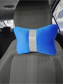 Resim Saks Mavi Düz Kadife Gümüş Dik Şeritli Oto Boyun Yastığı 1 Adet Mavi 