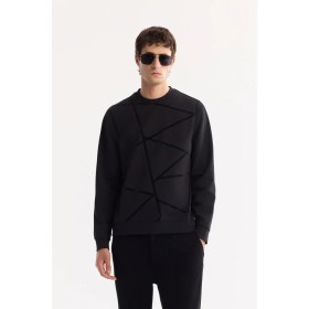Resim AVVA Erkek Siyah Bisiklet Yaka Pamuklu Bi-Stretch Baskılı Regular Fit Sweatshirt A52Y1285 