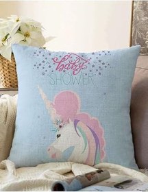 Resim RealHomes Çift Taraflı Baby Shower Unicorn At Tasarımlı Çocuk Odası Raşel Örme Yastık Kırlent Kılıfı, Sonil-K-4356m-55x55cm 