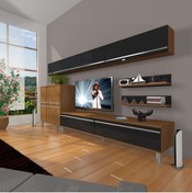 Resim Decoraktiv Eko 8 Mdf Std Krom Ayaklı Tv Ünitesi Tv Sehpası - Ceviz - Siyah 