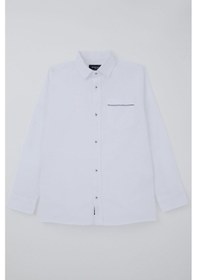 Resim Breeze Erkek Çocuk Gömlek Cep Kısmı Kontrast Şerit Detaylı Düğmeli 9-14 Yaş, Beyaz 