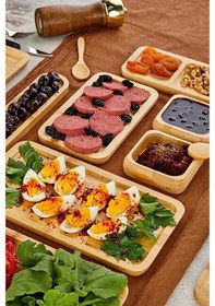 Resim 32 Parça Bambu Serisi Kahvaltı Seti 6 Kişilik Bambu Kahvaltı Takımı Sunum Servis Set Bambu Set Kahverengi 
