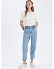 Resim Defacto Paperbag Yüksek Bel Kısa Paça Jean Yıkamalı Pantolon D4306AX24AUNM85 İndigo 