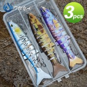 Resim 3 adet Yol Lure Lures, Çok Bölümlü Balık Renkli UV Isı Baskılı Plastik Sert Yem Plastik Kutu Ambalajı Yol Lure Seti 