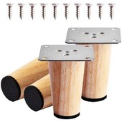 Resim 4 Adet 8 Cm Ahşap Mobilya Ayağı, Montaj Plakası, Vidalar Ve Masif Ahşap Yedek Ayaklar Diğer 