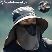Resim Unisex nefes alabilen yüz maskeli güneş şapkası, dört mevsime uygun balıkçı şapka tasarımı ve kolay saklama özelliği 