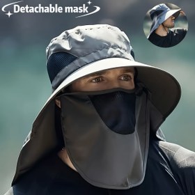 Resim Unisex nefes alabilen yüz maskeli güneş şapkası, dört mevsime uygun balıkçı şapka tasarımı ve kolay saklama özelliği 