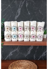 Resim %100 Pamuklu 3d Çiçek İşlemeli 12 Li Analı Kızlı Çeyizlik Havlu Seti 50x90 Cm - 00030 Beyaz 