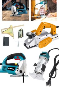 Resim stilmax 3'lü Usta Seti Freze Formika Açma + Ahşap Rendeleme Planya Makinesi +ahşap Kesme Dekupaj Çantalı Set 