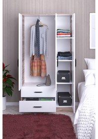 Resim ABETEMOBİLYA 3 Kapılı 2 Çekmeceli Ceviz-Beyaz Gardırop 