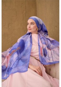 Resim Silk Home Polyester Velina Şal Mavi-lila Lila Yeşil Pembe Desenli İpeksi Dokulu Hafif Yapılı 70x190 Çok Renkli 