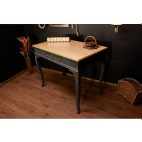 Resim Wooding 100 Cm Masif Naturel Antrasit Oymalı Çalışma Masası 