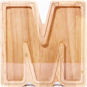 Resim Tenfowee Ahşap Ve Akrilik M Harfi Tasarım Para Birikim Kutusu - Transparan Görünüm İle Kazançları Gözlemle - İsim Stickerleriyle Zenginleştirilebilir 