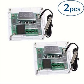 Resim 2 Adet DC 12V W1209 Kılıf Ile Dijital Sıcaklık Kontrol Kartı Mikro Dijital Termostat -50-110°C Elektronik Sıcaklık Temp Kontrol Modülü Anahtarı 10A Tek Kanallı Röle Ve Su Geçirmez 