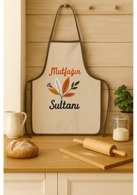 Resim Mutfağın Sultanı Nakışlı Keten Yıkanabilir Mutfak Önlüğü Standart Beden 1 Adet 50x70 Cm Bej 