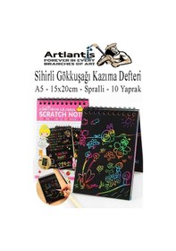 Resim Sihirli Gökkuşağı Kazıma Defteri A5 15x20 Cm 3 Paket 10 Sayfa Scratch Note Spralli Siyah Sihirli Resim Defteri Siyah 