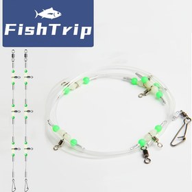 Resim FishTrip 5 Parça Balıkçılık Seti - Gece Işıklı Boncuklu Tuzlu Su Kancaları ve Ağırlıklar İçin 3 Yönlü Döner Bağlantı Seti (2/3/4 Kanca) 