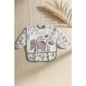 Resim Babydonat Safari Temalı Sıvı Geçirmez Uzun Kollu Bebek Mama Önlüğü - Fil Desenli Blw Uyumlu Koruyucu Aktivite Önlüğü 6-24 Ay 