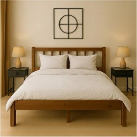 Resim Pinoxi 160CM x 200CM Masif Ahşap 2 Kişilik Yuvarlak Çıtalı Başlıklı Karyola Ceviz Rengi 