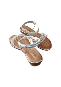 Resim Guja 25y174 Kadın Taşlı Düz Taban Abiye Sandalet Gümüş Siyah 