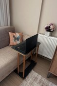 Resim Evnalia Ahşap Ayaklı Ahşap Tabla C-Sehpa Zigon Yan Koltuk Laptop Servis Sehpası Zigon Antrasit Gri 35x60 