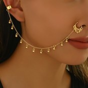 Resim 1 Adet Hint Tarzı Altın Tonlu Burun Zinciri - Kadınlar İçin, Detaylı Hilal ve Boncuk Tasarımı, Hafif Yazlık Yüz Takısı, Günlük Kullanım, Düğünler, Festivaller, Şık Aksesuar, Minimalist Tasarım, Dekoratif Boncuklar, Zarif İşçilik, Gelinlik Aksesuarları 
