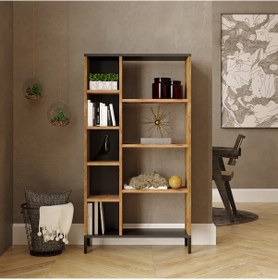 Resim Robinhome Robin Home Troya Serisi 5 Raflı Kitaplık Metal Ayaklı Çam-Gri 