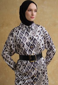 Resim Armine Retro Desenli Saten Tunik Beyaz 