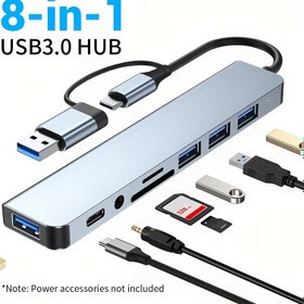 Resim 8'li USB C Hub Kart Okuyucu, Ethernet, SD/TF Kart Yuvaları, USB 3.0, SD Kart Yuvası, USB Şarj Portu, MacBook, for iPad Pro ve Daha Fazlası İçin, USB-C Docking Station 
